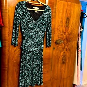 Nine West Turquoise and Black Long Sleeved Jersey Dress Size 4